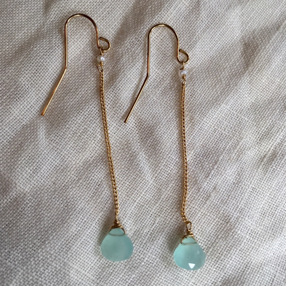 Aqua turquoise and brass teardrop earrings